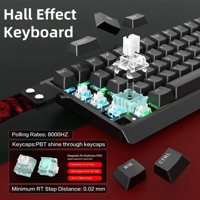 Alt view image 3 of 5 - ZMX MADLIONS MAD 68 HE Magnetic Switch RGB Gaming Keyboard,65% Hall Effect Rapid Trigger Adjustable Actuation Hot Swap Wired Mechanical Keyboard with PBT Keycaps PC/Mac Gamer (Black)