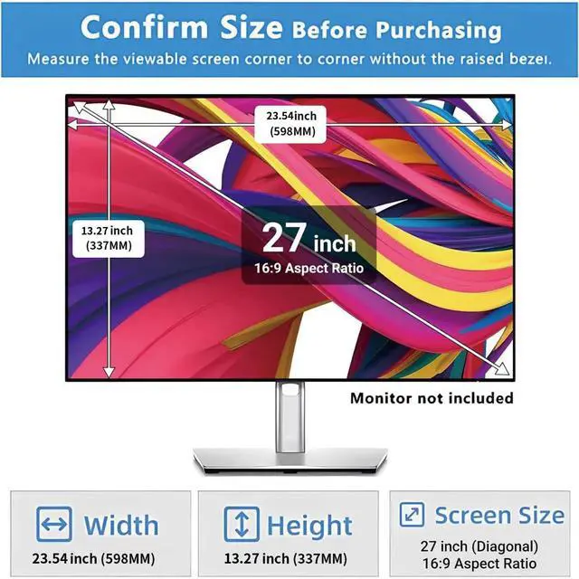 Alt view image 3 of 5 - 27 Inch Monitor Privacy Screen Computer Screen Privacy Filter for 16:9 Widescreen Monitors Anti-Glare Blue Light Filter Privacy Cover