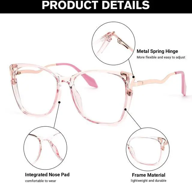 Alt view image 2 of 5 - Zeelool Fashion Cat Eye Blue Light Blocking Glasses, Frame Glasses for Women Anti Eyestrain & UV from Computer Reading/TV/Phone JGX278890-05B Pink