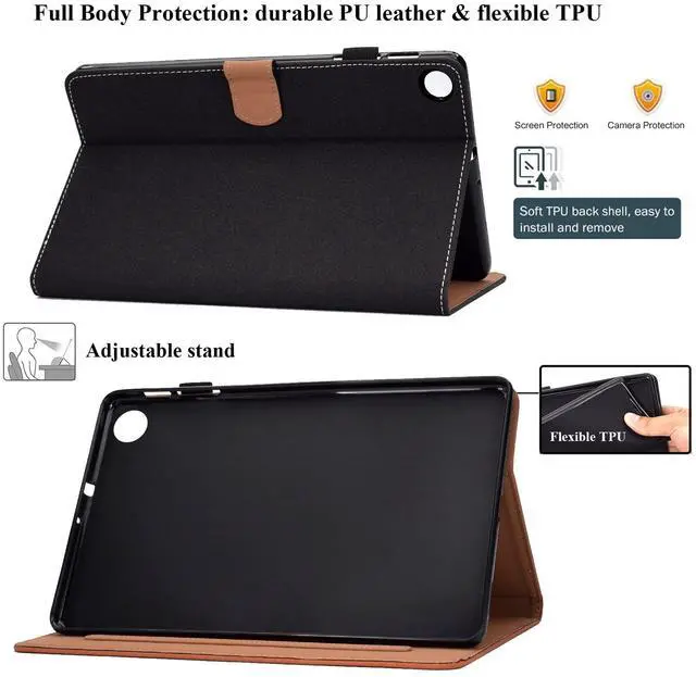 Alt view image 4 of 5 - UUcovers for Kindle Fire HD 8 Case 8th/7th/6th Generation, Fire HD 8 Case 2016/2017/2018 with Stand/Pencil Holder/Pocket [Auto Wake/Sleep] Magnetic Smart Embossed PU Leather Shockproof Cover, Black