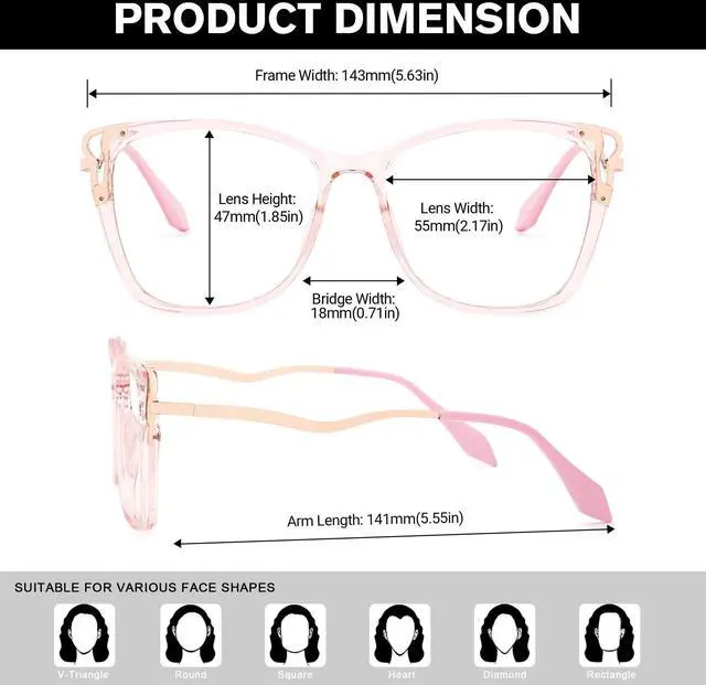 Alt view image 3 of 5 - Zeelool Fashion Cat Eye Blue Light Blocking Glasses, Frame Glasses for Women Anti Eyestrain & UV from Computer Reading/TV/Phone JGX278890-05B Pink