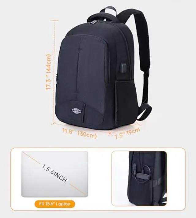 Alt view image 3 of 5 - Zecti Travel Laptop Backpack for Men Women Durable Carry on Backpack for Work, Travel, College Backpack with USB Charging Hole, Water Resistant, Large Capacity