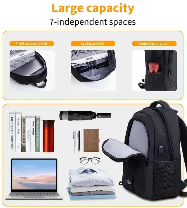 Alt view image 4 of 5 - Zecti Travel Laptop Backpack for Men Women Durable Carry on Backpack for Work, Travel, College Backpack with USB Charging Hole, Water Resistant, Large Capacity