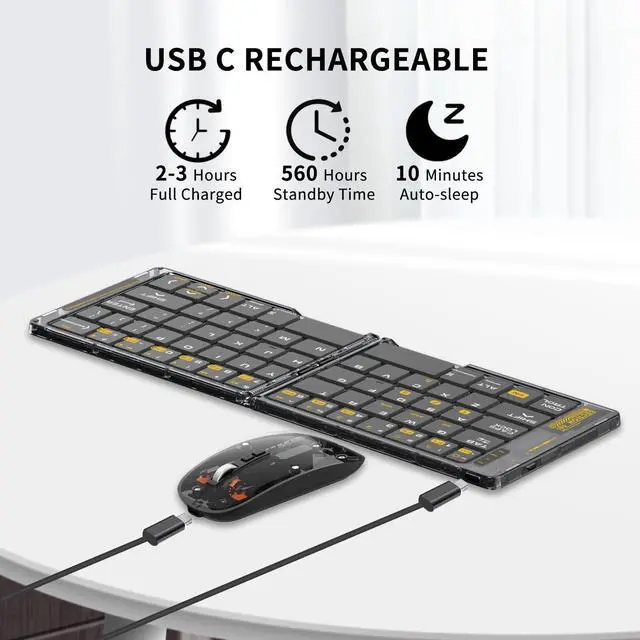 Alt view image 5 of 5 - Foldable & Folding Wireless Keyboard Set Combo for iPad, Transparent Bluetooth Typepad & Mouse, Compatible with iOS, Windows, Android, Smartphones, Laptops, etc.