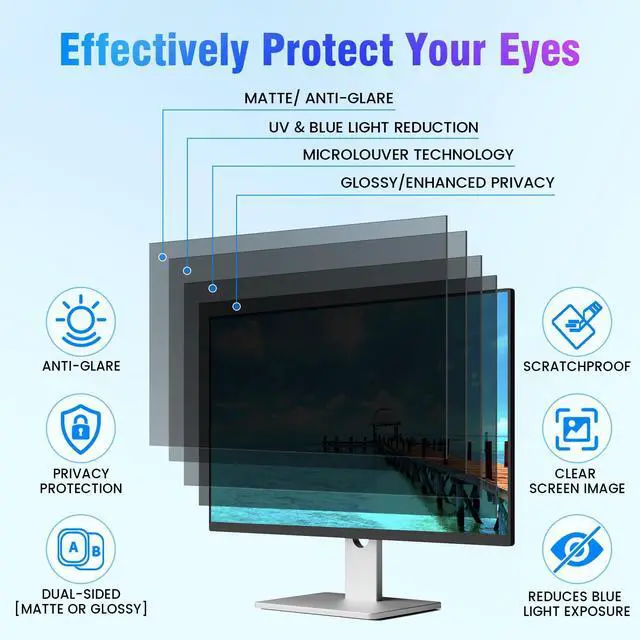 Alt view image 4 of 5 - 27 Inch Computer Privacy Screen Filter for 16:9 Aspect Ratio Widescreen Monitor Removable Computer Monitor Privacy Shield - Eye Protection Anti Glare Blue Light Filter