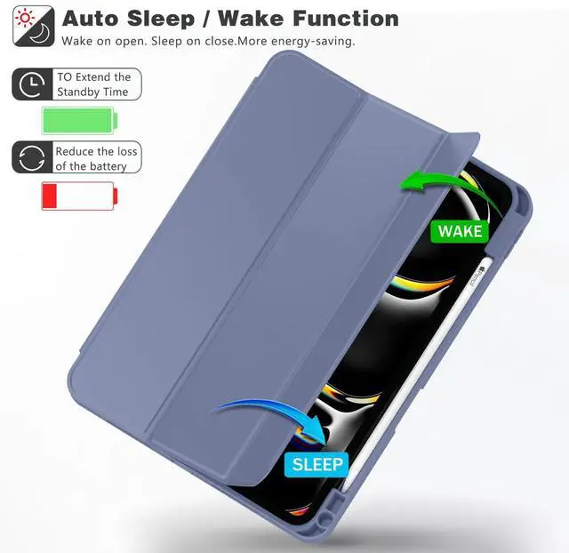 Alt view image 4 of 5 - ZryXal 2024 iPad Pro 11 Inch Case M4 (5th Generation) with Pencil Holder, Smart iPad Case [Support Pencil Pro and Pencil (USB-C)], Support Touch ID and Auto Wake/Sleep (Lavender)