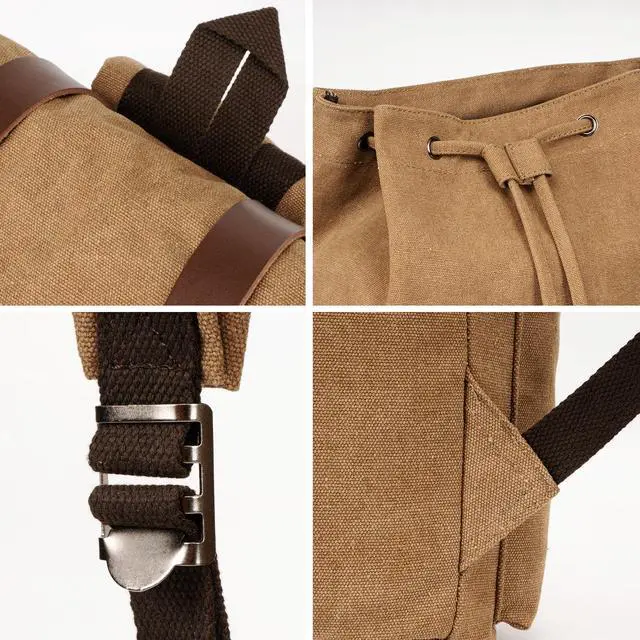 Alt view image 4 of 5 - VAZUOOL Canvas Laptop Backpack, Vintage Daypack for Men Women, Travel Rucksack Knapsack Work College Computer Bag Bookbag Fits 15.6 Inch Laptop, Brown