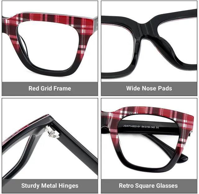 Alt view image 5 of 5 - Zeelool Square Acetate Glasses Retro Eyewear for Women Blue Light Blocking Glasses Anti Eyestrain Glasses ZJGA784822-01 Red