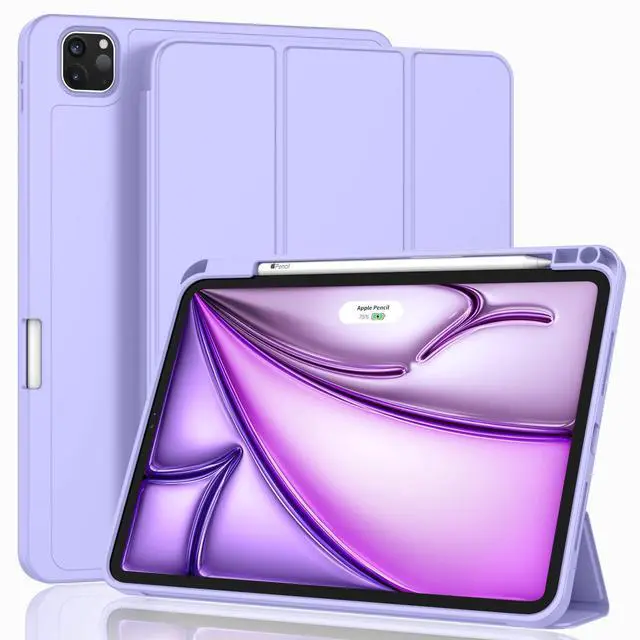 Main image of ZryXal New iPad Air 13 Inch Case M3 2025/M2 2024 with Pencil Holder, Trifold Stand Smart Case with Soft TPU Back,Auto Wake/Sleep(Light Purple)