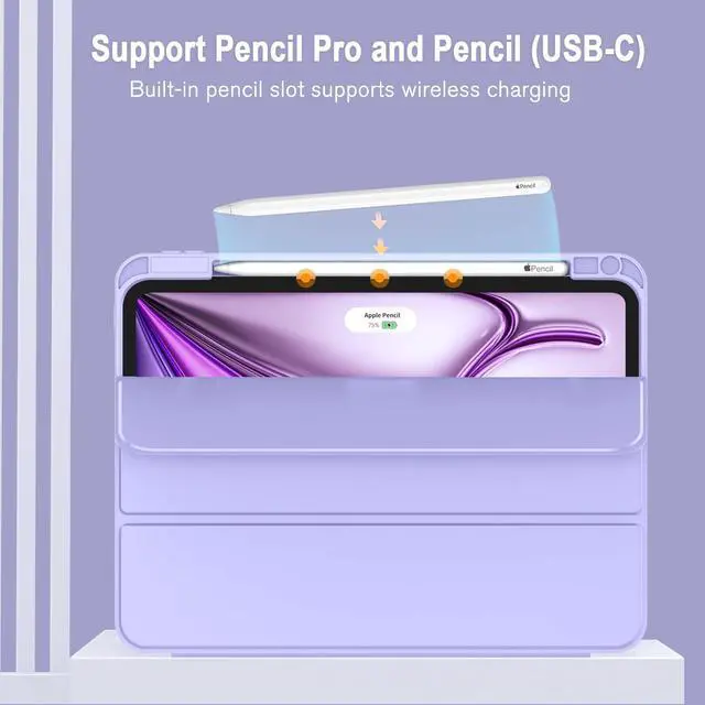 Alt view image 2 of 5 - ZryXal New iPad Air 13 Inch Case M3 2025/M2 2024 with Pencil Holder, Trifold Stand Smart Case with Soft TPU Back,Auto Wake/Sleep(Light Purple)