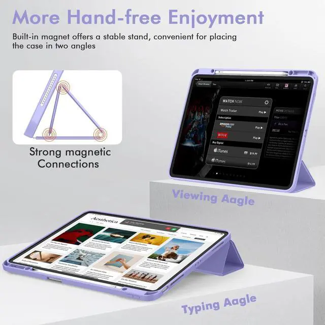Alt view image 4 of 5 - ZryXal New iPad Air 13 Inch Case M3 2025/M2 2024 with Pencil Holder, Trifold Stand Smart Case with Soft TPU Back,Auto Wake/Sleep(Light Purple)