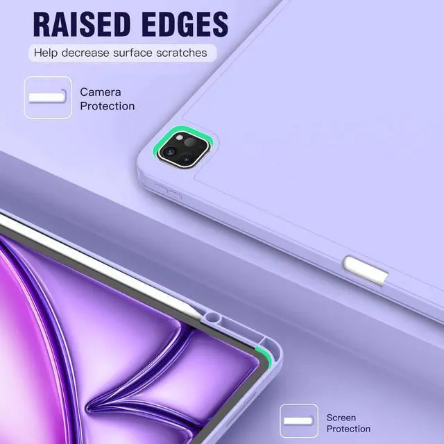 Alt view image 3 of 5 - ZryXal New iPad Air 13 Inch Case M3 2025/M2 2024 with Pencil Holder, Trifold Stand Smart Case with Soft TPU Back,Auto Wake/Sleep(Light Purple)