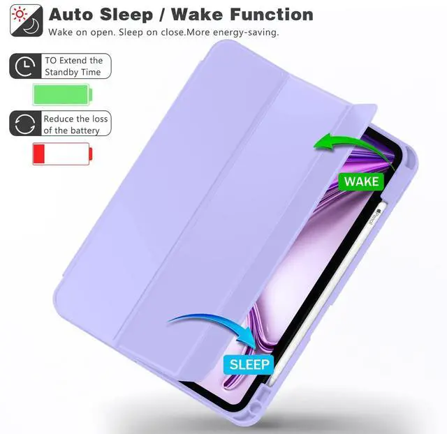 Alt view image 5 of 5 - ZryXal New iPad Air 13 Inch Case M3 2025/M2 2024 with Pencil Holder, Trifold Stand Smart Case with Soft TPU Back,Auto Wake/Sleep(Light Purple)