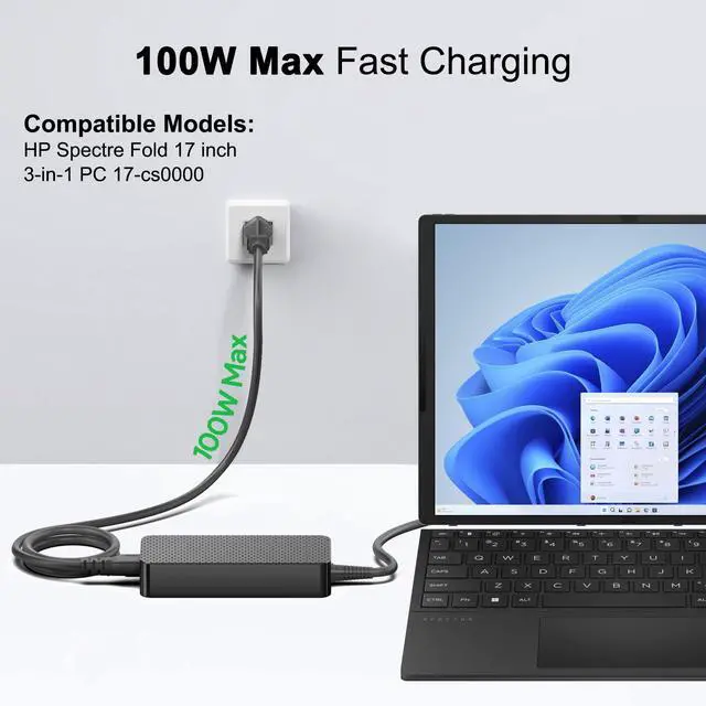 Alt view image 2 of 5 - HKY 100W USB-C Charger for HP Spectre Fold 17 x360 16-aa0047nr HP Pavilion Plus 14 14-ew1010nr HP ZBook Firefly 14 16 G11 HP Envy 17-cw1087nr 17-cw1097nr Charger TPN-LA31 N57041-001 N56858-001