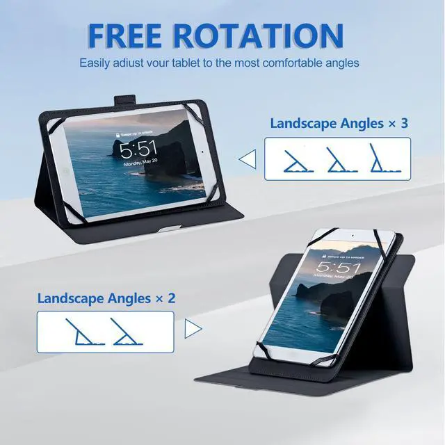 Alt view image 3 of 5 - Universal Tablet Case 10.1 Inch Android Tablet Cover 360-Degree Rotation Viewing Stand Folio PU Leather Covers for All Kinds of 9-10.5 Inch Android/iOS/Windows Tablets Cases,Black Red Mushrooms