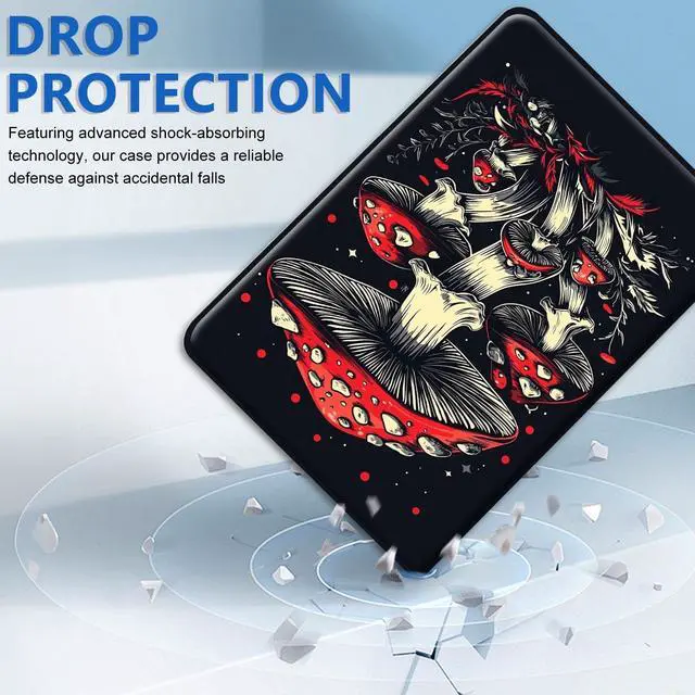 Alt view image 5 of 5 - Universal Tablet Case 10.1 Inch Android Tablet Cover 360-Degree Rotation Viewing Stand Folio PU Leather Covers for All Kinds of 9-10.5 Inch Android/iOS/Windows Tablets Cases,Black Red Mushrooms