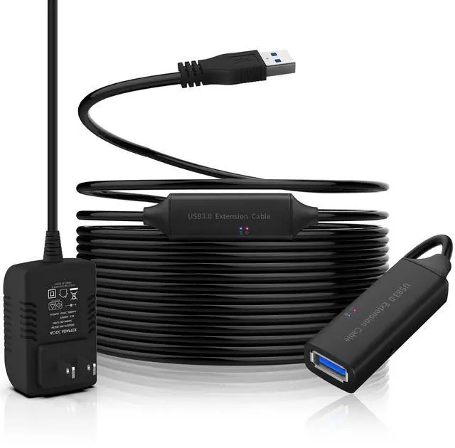 Main image of USB 3.0 Active Extension Cable, ikuai 32 Feet USB 3.0 Male to Female Extender Cord with 5V 2A Power Adapter, 2 Chipsets Signal Booster for VR, Webcam, Xbox, PS4, Keyboard, Printer, etc
