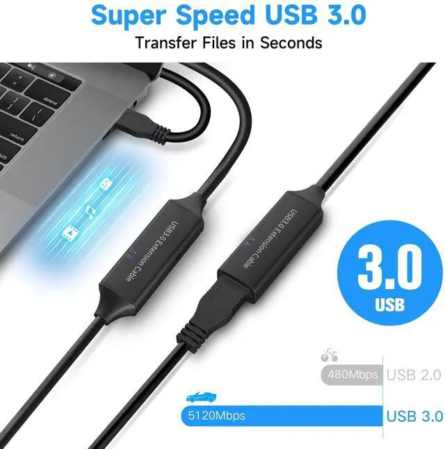 Alt view image 3 of 5 - USB 3.0 Active Extension Cable, ikuai 32 Feet USB 3.0 Male to Female Extender Cord with 5V 2A Power Adapter, 2 Chipsets Signal Booster for VR, Webcam, Xbox, PS4, Keyboard, Printer, etc