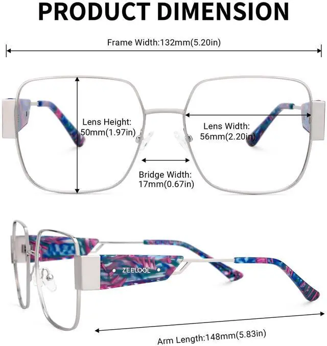 Alt view image 4 of 5 - Zeelool Metal Square Glasses Frame for Women Blue Light Blocking Glasses Anti Eyestrain Glasses ZJGM107636-02 Silver