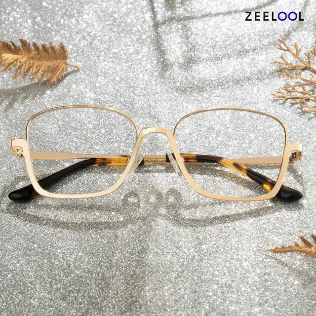 Alt view image 3 of 5 - Zeelool Stylish Oversized Metal Square Blue Light Blocking Glasses for Women Computer Glasses Malidy ZJGM743257-01 Gold