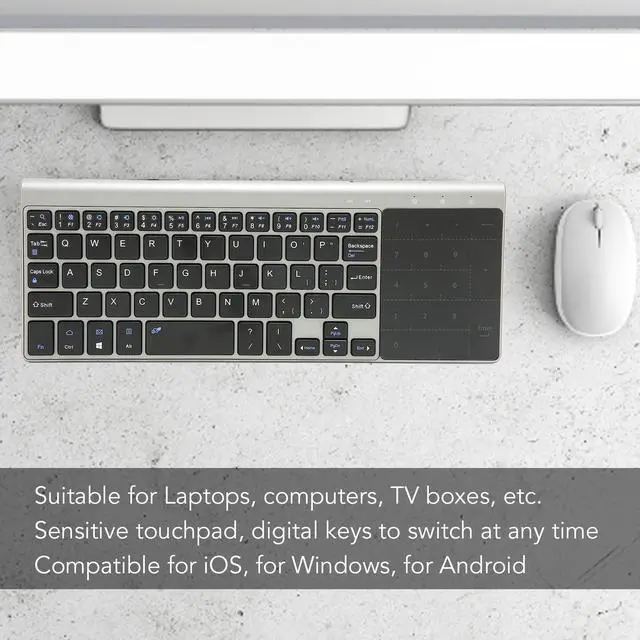 Alt view image 2 of 5 - Zyyini Wireless Keyboard with Touchpad, 2 in 1 Portable Computer Keyboard with Numeric Keypad,QWERTY Layout, for Notebooks, Computers