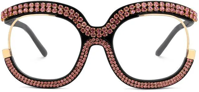 Main image of Zeelool Stylish Square Glasses Diamond-Encrusted Glasses Blue Light Blocking Glasses Anti Eyestrain Glasses Oversized ZJGX095217 Pink