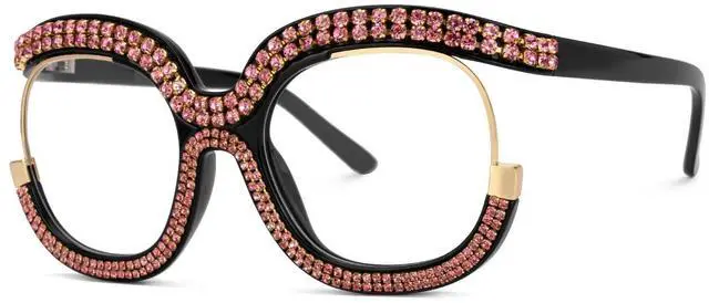Alt view image 2 of 5 - Zeelool Stylish Square Glasses Diamond-Encrusted Glasses Blue Light Blocking Glasses Anti Eyestrain Glasses Oversized ZJGX095217 Pink