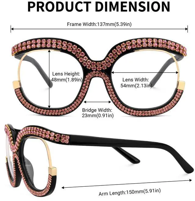 Alt view image 4 of 5 - Zeelool Stylish Square Glasses Diamond-Encrusted Glasses Blue Light Blocking Glasses Anti Eyestrain Glasses Oversized ZJGX095217 Pink
