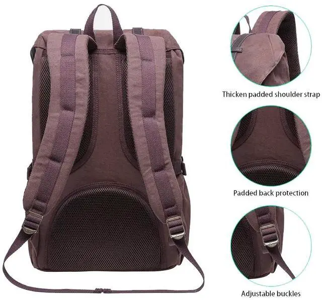 Alt view image 4 of 5 - KAUKKO Travel Laptop Backpack, Outdoor Rucksack, Causal Backpack Fits 15.6"(Canvas Coffee)