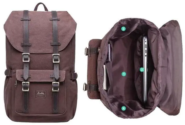 Alt view image 5 of 5 - KAUKKO Travel Laptop Backpack, Outdoor Rucksack, Causal Backpack Fits 15.6"(Canvas Coffee)