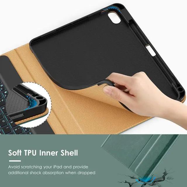 Alt view image 4 of 5 - VIKESI Keyboard Case for iPad (A16,2025) 11th Generation/iPad 10th Generation Case (10.9" 2022),Premium Leather Smart Cover,Built-in Breathing Light,Function Row,Pencil Holder,Card Slots - Green