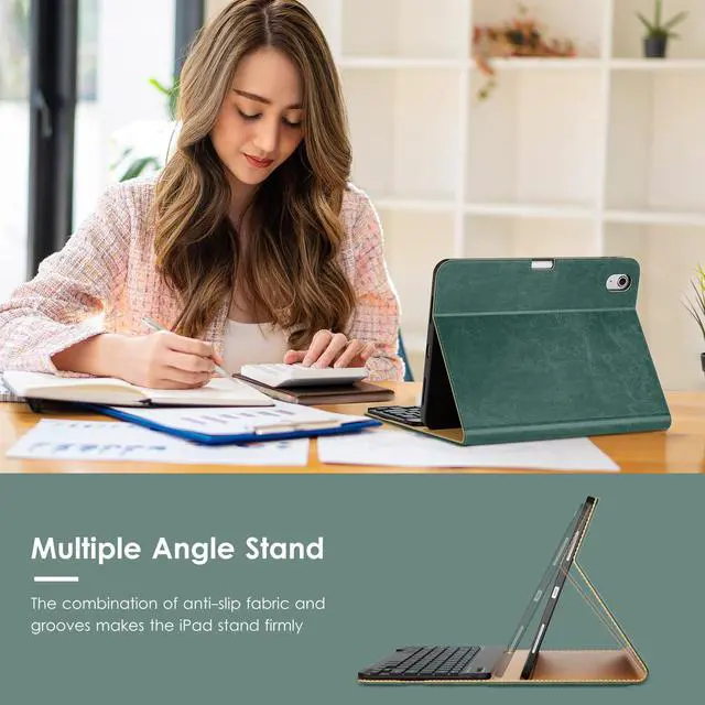 Alt view image 5 of 5 - VIKESI Keyboard Case for iPad (A16,2025) 11th Generation/iPad 10th Generation Case (10.9" 2022),Premium Leather Smart Cover,Built-in Breathing Light,Function Row,Pencil Holder,Card Slots - Green