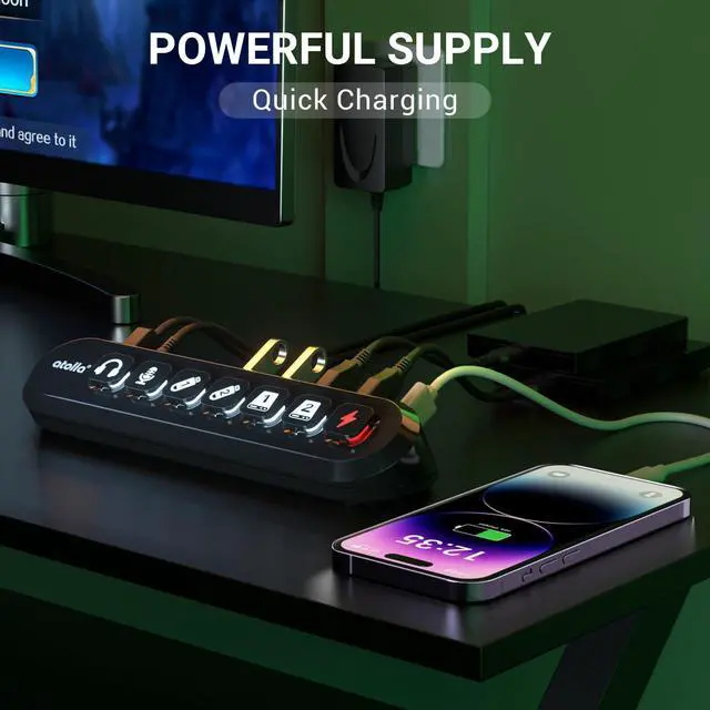 Alt view image 5 of 5 - Powered USB Hub, atolla 7-Port USB 3.0 hub (6 Superspeed Transfer Ports+ 1 Fast Charging Port) with Swappable Illuminated Icon Switch and 12V/3A Power Adapter for Windows, MacOS, ChromeOS, Linux