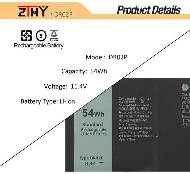 Alt view image 3 of 5 - DR02P R73TC 54Wh 3Cell Laptop Battery Replacement for Dell Latitude 3440 5440 5450 5540 5550 7455 Precision 3480 3490 3580 3590 P127F P127F001 P169G P169G001 P181G P182G 2X1V9 803W6 0803W6 GRWKG JTG7N