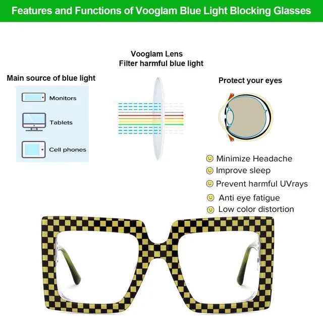 Alt view image 4 of 5 - VOOGLAM Oversize Square Blue Light Glasses for Women Anti Eyestrain Dry Eyes Computer Phone TV Eyewear Green Ferial GJGA797438-04