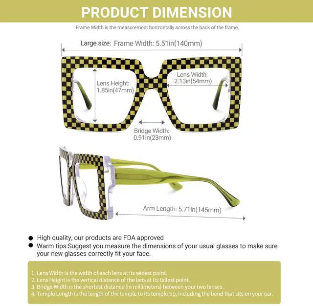 Alt view image 5 of 5 - VOOGLAM Oversize Square Blue Light Glasses for Women Anti Eyestrain Dry Eyes Computer Phone TV Eyewear Green Ferial GJGA797438-04