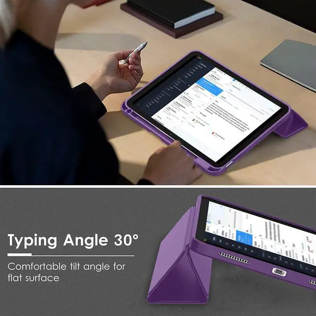 Alt view image 5 of 5 - ZryXal iPad (A16) Case/iPad 10th Generation Case [11-Inch 2025/10.9 Inch 2022] with Pencil Holder, Smart Cover with Soft TPU Back [Support Auto Wake/Sleep] (Dark Purple)