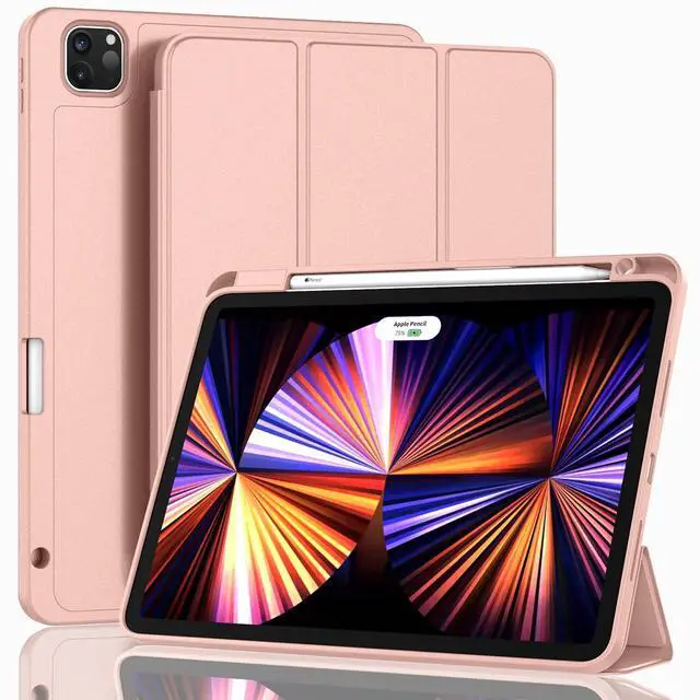 Main image of ZryXal New iPad Pro 11 Inch Case 2022(4th Gen)/2021(3rd Gen)/2020(2nd Gen) with Pencil Holder,Smart iPad Case [Support Touch ID and Auto Wake/Sleep] with Auto 2nd Gen Pencil Charging (Rose Gold)