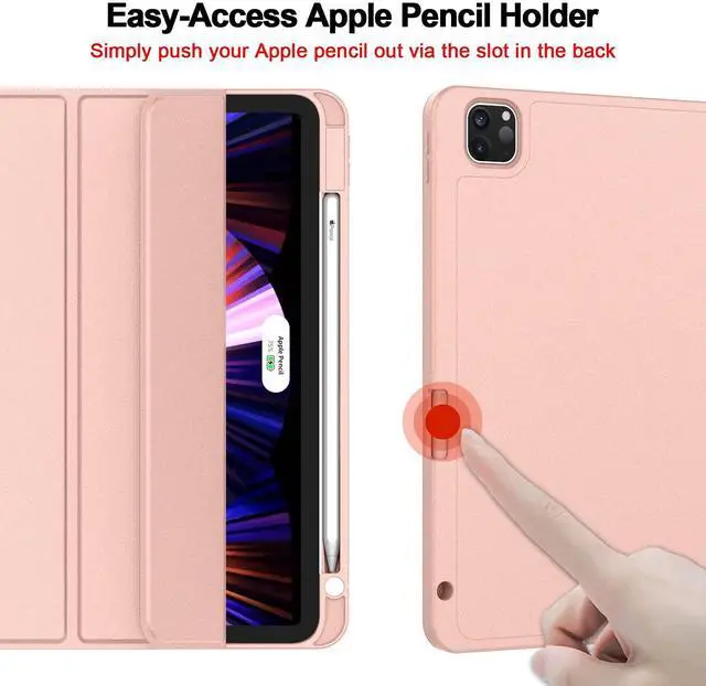 Alt view image 3 of 5 - ZryXal New iPad Pro 11 Inch Case 2022(4th Gen)/2021(3rd Gen)/2020(2nd Gen) with Pencil Holder,Smart iPad Case [Support Touch ID and Auto Wake/Sleep] with Auto 2nd Gen Pencil Charging (Rose Gold)
