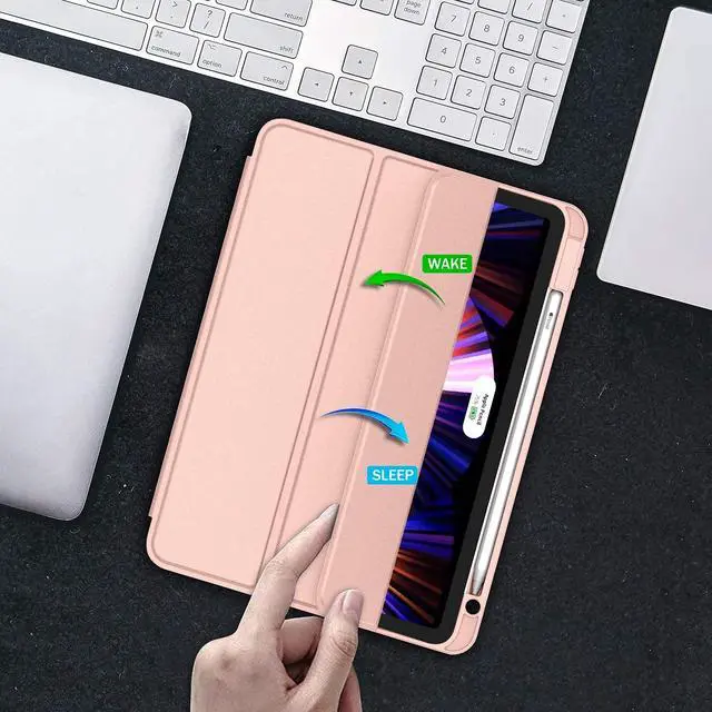 Alt view image 5 of 5 - ZryXal New iPad Pro 11 Inch Case 2022(4th Gen)/2021(3rd Gen)/2020(2nd Gen) with Pencil Holder,Smart iPad Case [Support Touch ID and Auto Wake/Sleep] with Auto 2nd Gen Pencil Charging (Rose Gold)