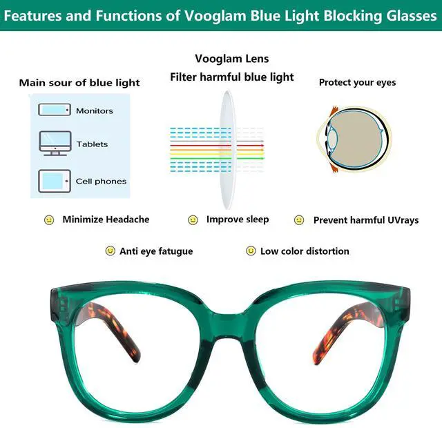 Alt view image 5 of 5 - VOOGLAM Oversized Square Eyeglasses Green for Women Blue Light Block Vernetta-9594-01