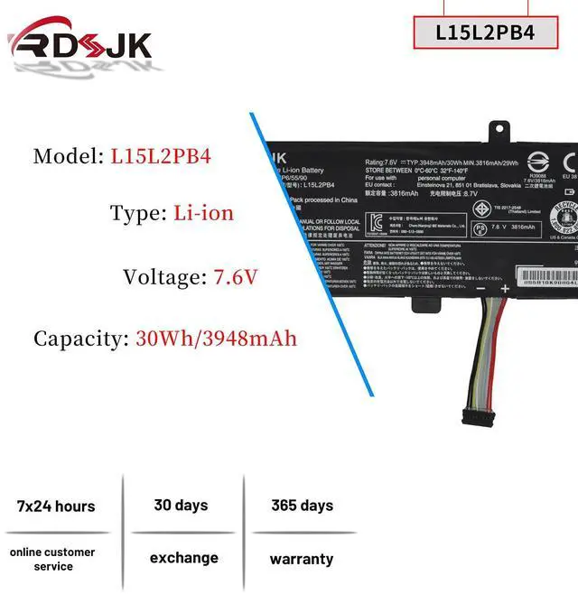 Alt view image 2 of 5 - L15L2PB4 L15L2PB5 Laptop Battery for Lenovo IdeaPad 310-15ISK 310-15IKB 310-15ABR 310-15IAP 310 Touch-15IKB/15ISK 510-15ISK 510-15IKB L15C2PB5 L15M2PB5 L15M2PB3 L15C2PB3 L15C2PB7 L15S2TB0 7.6V 30Wh