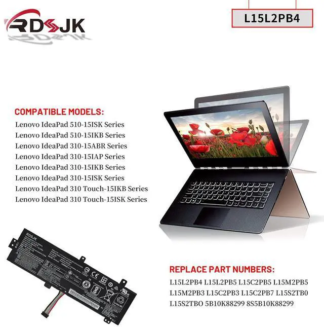 Alt view image 3 of 5 - L15L2PB4 L15L2PB5 Laptop Battery for Lenovo IdeaPad 310-15ISK 310-15IKB 310-15ABR 310-15IAP 310 Touch-15IKB/15ISK 510-15ISK 510-15IKB L15C2PB5 L15M2PB5 L15M2PB3 L15C2PB3 L15C2PB7 L15S2TB0 7.6V 30Wh