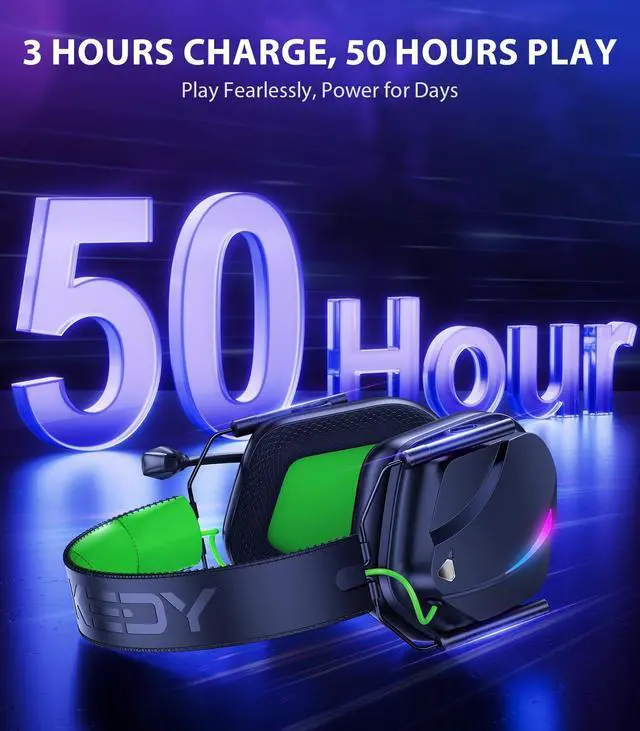 Alt view image 5 of 5 - Vakedy HW12 Wireless Gaming Headset with Microphone 2.4GHz Bluetooth Gaming Headphones Wireless of Duty/FPS Gamers,50Hr Battery Life Gamer Headset for PS5, PS4, PC, Switch, Mac