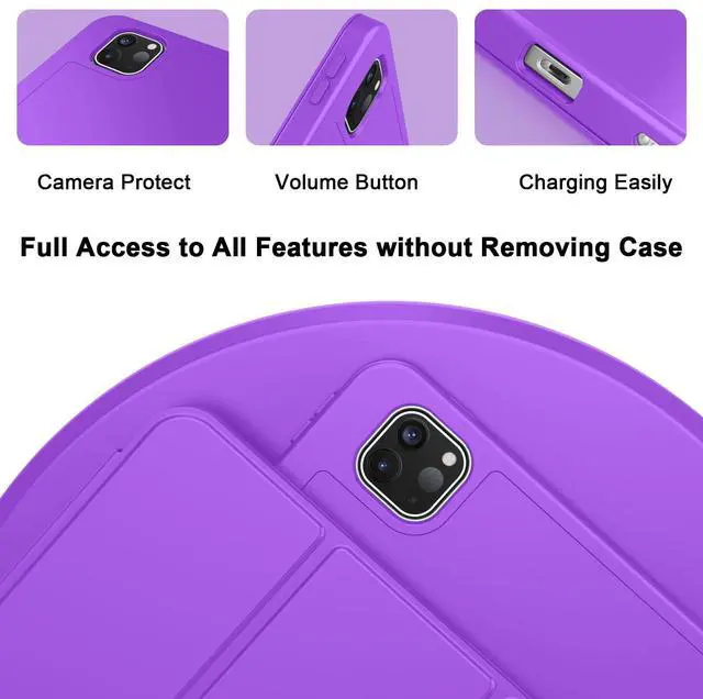 Alt view image 3 of 5 - ZryXal 2024 iPad Pro 11 Inch Case M4 (5th Generation) with Pencil Holder, Smart iPad Case [Support Pencil Pro and Pencil (USB-C)], Support Touch ID and Auto Wake/Sleep (Grape Purple)