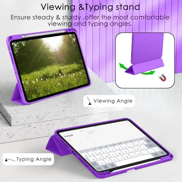 Alt view image 4 of 5 - ZryXal 2024 iPad Pro 11 Inch Case M4 (5th Generation) with Pencil Holder, Smart iPad Case [Support Pencil Pro and Pencil (USB-C)], Support Touch ID and Auto Wake/Sleep (Grape Purple)