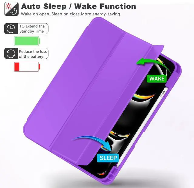 Alt view image 5 of 5 - ZryXal 2024 iPad Pro 11 Inch Case M4 (5th Generation) with Pencil Holder, Smart iPad Case [Support Pencil Pro and Pencil (USB-C)], Support Touch ID and Auto Wake/Sleep (Grape Purple)