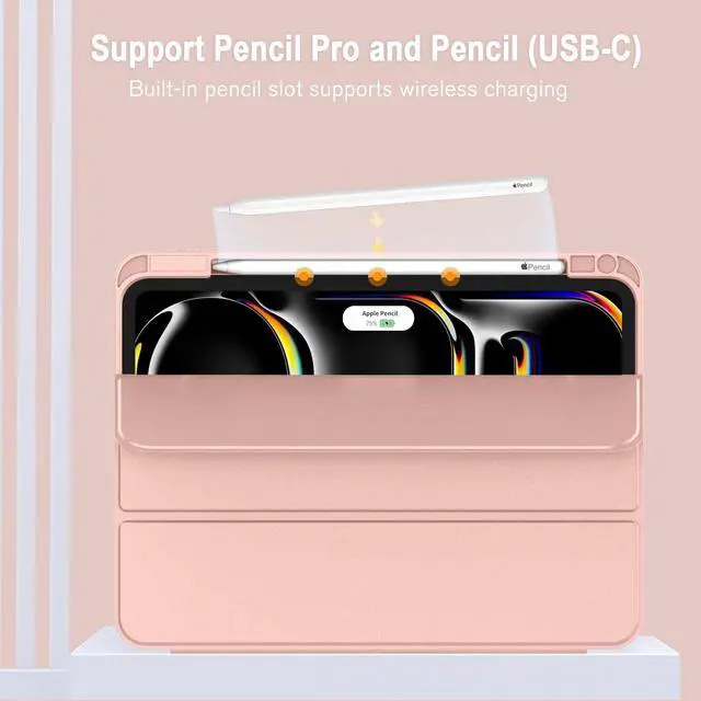 Alt view image 2 of 5 - ZryXal iPad Pro 11 Inch Case M4 (5th Gen) with Pencil Holder, Smart Case for iPad Pro 11 Inch 2024, Supports Pencil Pro, Touch ID, Auto Wake/Sleep (Rose Gold)