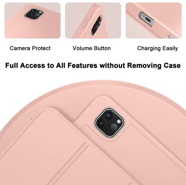 Alt view image 3 of 5 - ZryXal iPad Pro 11 Inch Case M4 (5th Gen) with Pencil Holder, Smart Case for iPad Pro 11 Inch 2024, Supports Pencil Pro, Touch ID, Auto Wake/Sleep (Rose Gold)