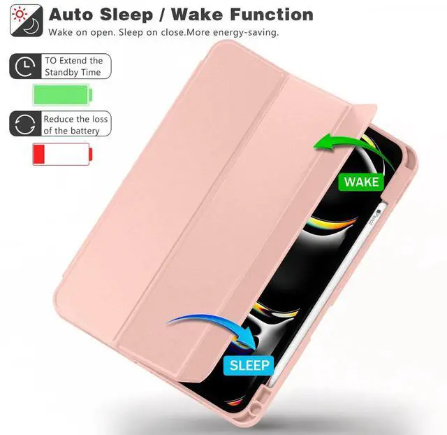 Alt view image 5 of 5 - ZryXal iPad Pro 11 Inch Case M4 (5th Gen) with Pencil Holder, Smart Case for iPad Pro 11 Inch 2024, Supports Pencil Pro, Touch ID, Auto Wake/Sleep (Rose Gold)